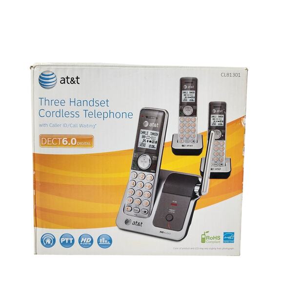 AT&T Cordless Phone 3 Handsets Caller ID HD Audio DECT 6.0 Silver Grey CL81301 - Picture 1 of 7
